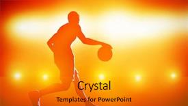  Presentation with basketball - Presentation design having basketball player silhouette dribbling background and a gray colored foreground