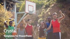  Presentation with basketball players - Beautiful PPT theme featuring basketball players celebrating by splashing backdrop and a coral colored foreground