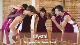  Presentation with basketball players - Amazing PPT layouts having basketball players forming a huddle backdrop and a coral colored foreground