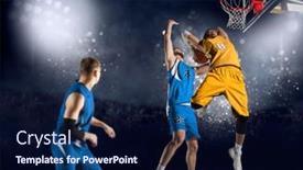  Presentation with blocked - Amazing slide deck having basketball-players-in-action-blocked backdrop and a navy blue colored foreground