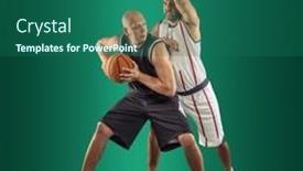  Presentation with basketball collage - Theme consisting of basketball-players-on-sports-background background and a ocean colored foreground