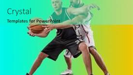  Presentation with basketball collage - Presentation design consisting of basketball-players-on-sports-background background and a cyan colored foreground