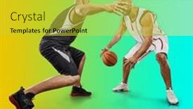  Presentation with basketball collage - PPT theme consisting of basketball-players-on-sports-background background and a yellow colored foreground