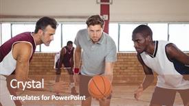  Presentation with basketball players - Presentation featuring basketball players ready background and a coral colored foreground