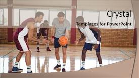  Presentation with basketball players - Beautiful presentation theme featuring basketball players ready backdrop and a mint green colored foreground