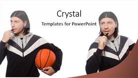  Presentation with sports - Theme with basketball referee holding basketball - man in sports concept isolated background and a white colored foreground