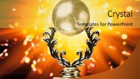  Presentation with trophy - Beautiful slide set featuring basketball trophy against shiny sparks backdrop and a yellow colored foreground
