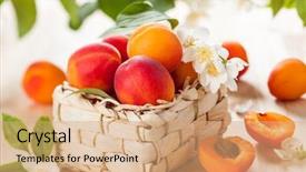  Presentation with fresh start for children - Slide deck enhanced with baskets with fresh ripe apricots background and a coral colored foreground