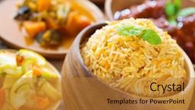  Presentation with rice - Colorful slides enhanced with basmati rice delicious indian cuisine backdrop and a gold colored foreground