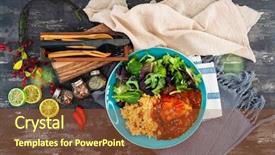  Presentation with indian food chicken curry powder - Slide set consisting of basque braised chicken with peppers background and a tawny brown colored foreground