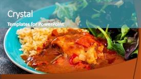  Presentation with rice congee - Slide set featuring basque braised chicken with peppers background and a teal colored foreground