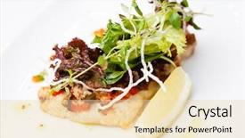  Presentation with ratatouille - Slide deck with bass branzino with spicy ratatouille background and a lemonade colored foreground