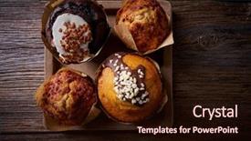  Presentation with muffins - Presentation having bass clef - chocolate muffins on wooden board background and a wine colored foreground