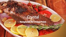  Presentation with lemons - Colorful presentation theme enhanced with bass fish - savory whole fried sunfish backdrop and a tawny brown colored foreground