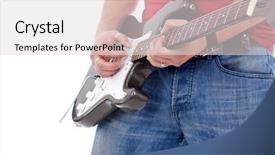  Presentation with bass guitar - Amazing presentation theme having bass guitar - closeup of a rock guitarist backdrop and a light gray colored foreground