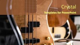  Presentation with music instrument - Presentation theme with bass-guitar-fretboardsand-strings background and a red colored foreground