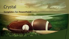  Presentation with baseball field - Presentation theme consisting of bat and mitt with field background and a yellow colored foreground