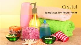  Presentation with yellow - Colorful slide set enhanced with bath-accesories-on-yellow-background backdrop and a yellow colored foreground