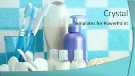  Presentation with bathroom - Audience pleasing slide deck consisting of portrait of a gorgeous young hispanic brunette brushing and styling her hair in the bathroom backdrop and a soft green colored foreground