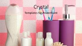  Presentation with tile - Presentation design consisting of bath accessories on shelf in bathroom on pink tile wall background background and a lemonade colored foreground