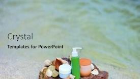  Presentation with sea water - Cool new slides with bath-care-and-sunscreen-cosmetics backdrop and a light gray colored foreground