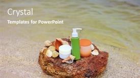  Presentation with sea water - PPT layouts having bath-care-and-sunscreen-cosmetics background and a mint green colored foreground