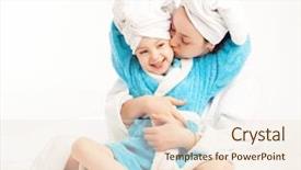  Presentation with babies shower - Theme consisting of bath house - mother and daughter after shower background and a lemonade colored foreground