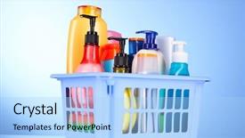  Presentation with beauty products - Beautiful presentation theme featuring shower gel - bottles of beauty and bath backdrop and a light blue colored foreground