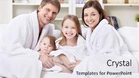  Presentation with family children - Beautiful PPT layouts featuring bath room - family with two children backdrop and a sky blue colored foreground