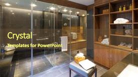  Presentation with modern building - PPT theme enhanced with bath room - panoramic empty footpath through yard background and a tawny brown colored foreground