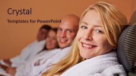  Presentation with spa - Colorful PPT theme enhanced with bath room fittings - blonde woman smiling relaxed backdrop and a red colored foreground