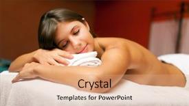  Presentation with beauty - Presentation design having bath room fittings - young beautiful woman relaxing background and a coral colored foreground