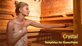  Presentation with relaxing - Presentation design having bath room fittings - young woman relaxing background and a tawny brown colored foreground