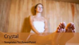  Presentation with relaxing - Audience pleasing slide set consisting of bath room fittings - young woman relaxing backdrop and a gold colored foreground