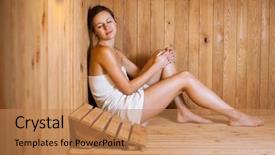  Presentation with sensuality woman black angel relaxing - Presentation design featuring bath room fittings - young woman relaxing background and a coral colored foreground