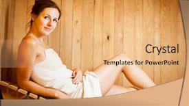  Presentation with relaxing - PPT theme with bath room fittings - young woman relaxing background and a  colored foreground