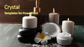  Presentation with coconut - Audience pleasing theme consisting of bath salts - spa coconut products on dark backdrop and a tawny brown colored foreground