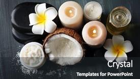  Presentation with coconut - Colorful slide deck enhanced with bath salts - spa coconut products on dark backdrop and a wine colored foreground