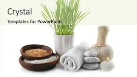  Presentation with spa - Presentation theme enhanced with bath salts - spa composition isolated on white background and a soft green colored foreground
