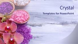  Presentation with spa - Slide deck enhanced with bath salts - spa treatments on color wooden background and a sky blue colored foreground