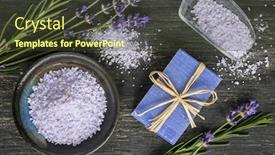  Presentation with herbal - Presentation theme with bath salts and handmade soap herbal body care products with fresh lavender on rustic wooden background background and a tawny brown colored foreground