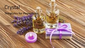 Presentation with oils - Presentation enhanced with bath soap - spa composition with lavender essential background and a coral colored foreground