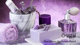  Presentation with handmade spa lavender soap - Beautiful theme featuring bath soap - spa lavender products backdrop and a light blue colored foreground
