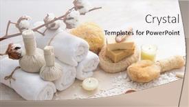  Presentation with cotton - PPT theme having bath spa treatment composition with cotton branch flowers on wooden with pile of white stones texture background background and a white colored foreground