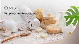  Presentation with treatment - PPT layouts enhanced with bath spa treatment composition on wooden with pile of white salt texture background background and a lemonade colored foreground