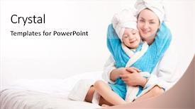  Presentation with old young - Cool new PPT theme with bath towel - beautiful young mother and her backdrop and a pink colored foreground