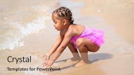  Presentation with waves - Amazing presentation theme having bathing - happy young girl playing backdrop and a lemonade colored foreground