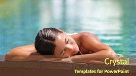  Presentation with retreat - Presentation theme having bathing - woman relaxing sunbathing in infinity background and a tawny brown colored foreground