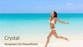  Presentation with weight loss woman showing - Slide set enhanced with bathing suit - beach bikini woman carefree running background and a cream colored foreground
