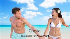  Presentation with slim body - Cool new PPT layouts with bathing suit - beach vacation fun sexy couple backdrop and a coral colored foreground